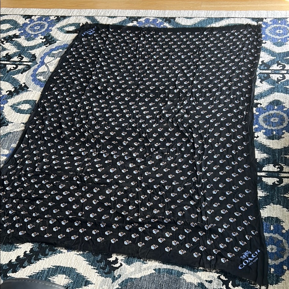 Coach Black with Blue Floral Print Scarf - Picture 2 of 5